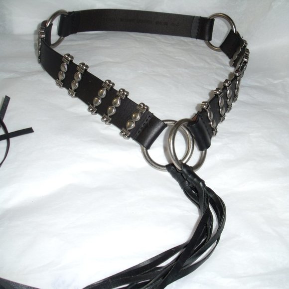 BLACK AND SILVER STRAPPY LEATHER BELT - Picture 8 of 15